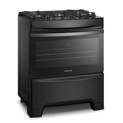 Fogão Continental 5 Bocas FC5GB Preto com Mesa de Vidro, Forno Eco Turbo e Tripla Chama  Bivolt