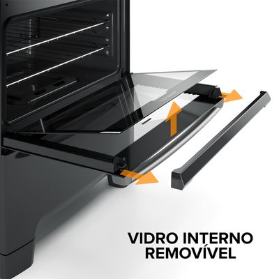 Fogão Continental 5 Bocas FC5GB Preto com Mesa de Vidro, Forno Eco Turbo e Tripla Chama  Bivolt