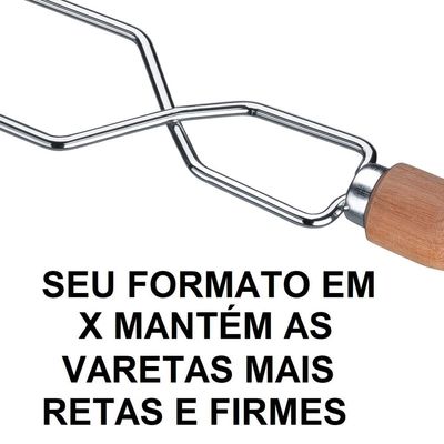 Espeto Duplo Utimil em Aço Cromado e Madeira - 65 cm