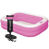 Piscina Inflável Retangular Rosa 302 Litros Com Bomba Pvc Vg+