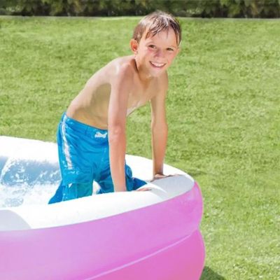 Piscina Inflável Retangular Rosa 302 Litros Com Bomba Pvc Vg+