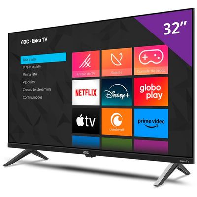 Smart TV 32" HD AOC 32S5045/78G com Roku TV, Comando de Voz, HDMI, USB Wi-Fi e Conversor Digital
