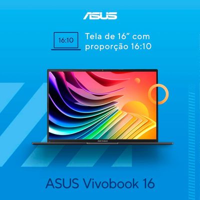 Notebook ASUS Vivobook 16 com processador Intel Core i7, 16GB RAM, 512GB SSD, Tela 16" LCD LED e Windows 11 - X1605VA-MB763W