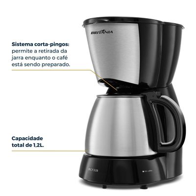 Cafeteira Britânia 32 Cafezinhos 1,2L BCF32B Jarra em Inox 220V