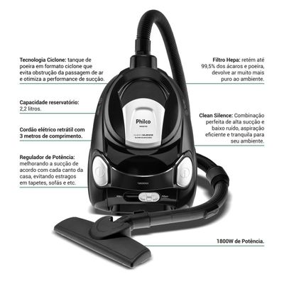 Aspirador de Pó Philco 1800W 2,2L Super Silencioso PAS70 127V