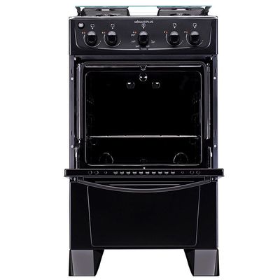 Fogão Atlas 4 Bocas Mônaco Plus com Mesa de Inox e Acendimento Automático Bivolt – Preto