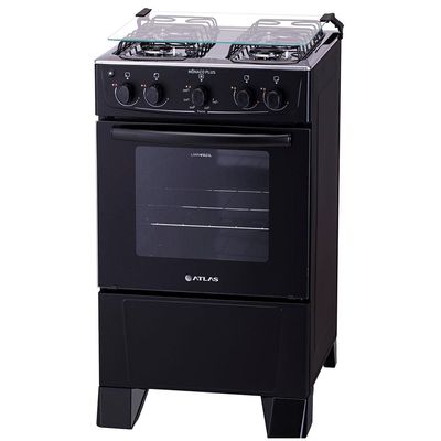 Fogão Atlas 4 Bocas Mônaco Plus com Mesa de Inox e Acendimento Automático Bivolt  Preto