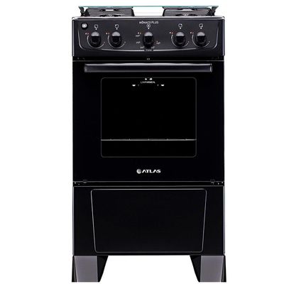 Fogão Atlas 4 Bocas Mônaco Plus com Mesa de Inox e Acendimento Automático Bivolt  Preto