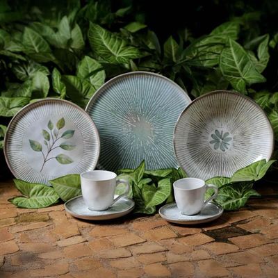 Conjunto Pratos 12 Peças Cerâmica Orgânico Porto Brasil Bio Evergreen Raso Sobremesa 6 Pessoas