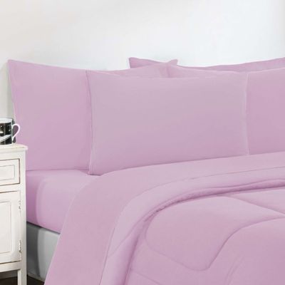 Kit Edredom + Jogo De Lençol Malha 100% Algodão Gran Moratta 7 Peças King - Rosa Bebê/Rosa Bebê
