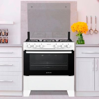 Fogão Atlas 5 Bocas Mônaco Plus com Mesa de Inox e Acendimento Automático Bivolt – Branco
