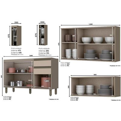 Cozinha Completa Henn 19 Peças Connect s/Pia C19P01 Duna/Cristal
