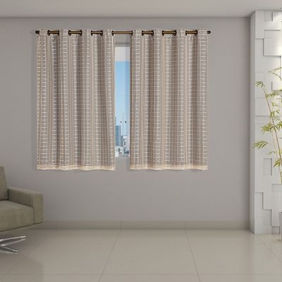 Cortina Blackout Cinza com Voil Xadrez 2,00 m x 1,40 m 100% Poliéster - Avelã