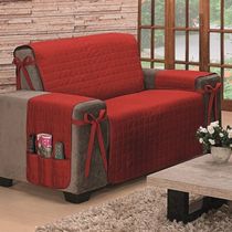 Protetor De Sofá Dupla Face Premium 2 Lugares - Vermelho/Caqui