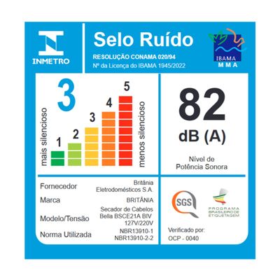 Secador de Cabelos Britânia Bivolt 2100W BELLA BSCE21A Bivolt