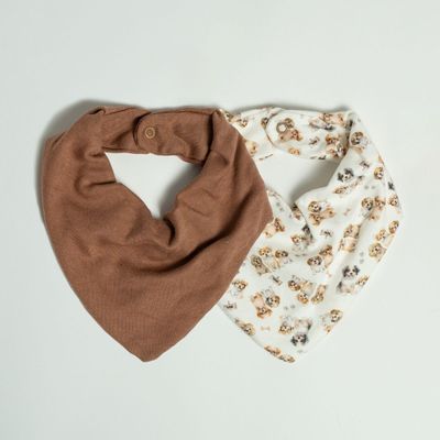 Kit Com 2 Babadores Bebê Bandana Doguinhos Marrom - Hug