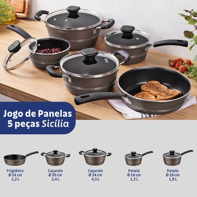 Conjunto de Panelas Tramontina Sicilia com Revestimento Antiaderente Starflon Excellent Avelã– 5 Peças