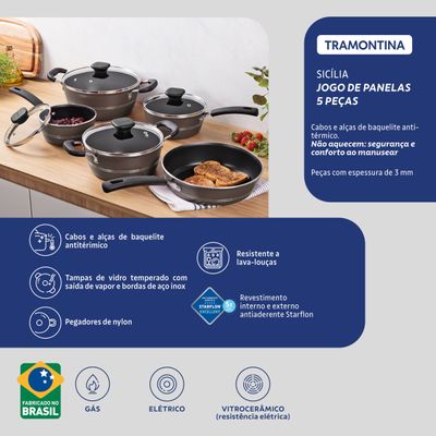 Conjunto de Panelas Tramontina Sicilia com Revestimento Antiaderente Starflon Excellent Avelã– 5 Peças