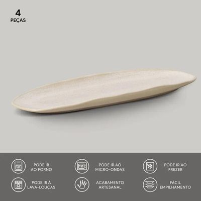 Conjunto de Travessas Oval Rasa Grande Porto Brasil Orgânico Latte 36x13cm - 4 Peças