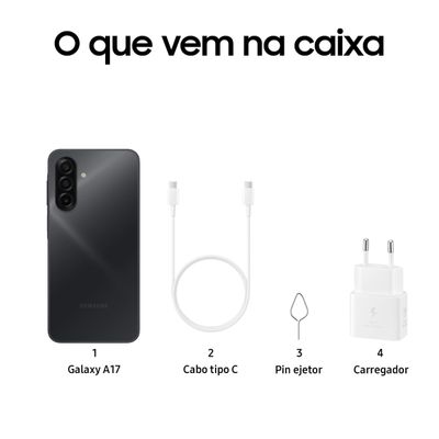 Celular Samsung Galaxy A17 4G Tela 6.7" 256GB Super AMOLED Câmera Tripla 50MP Preto