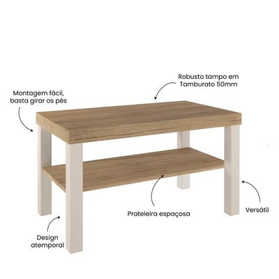 Mesa de Centro Artely Up Retangular Carvalho e Off White