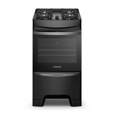 Fogão 4 Bocas Continental Preto Mesa de Vidro, Forno Eco Turbo e Grades Ferro Fundido (FC4GB) Bivolt