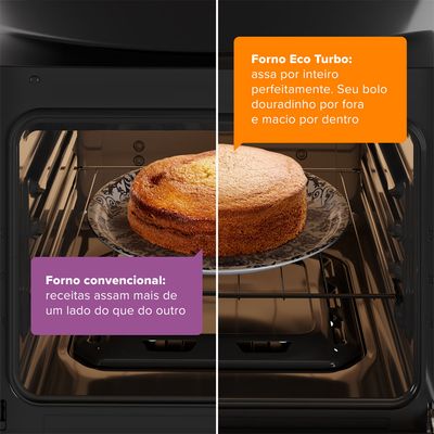 Fogão 4 Bocas Continental Preto Mesa de Vidro, Forno Eco Turbo e Grades Ferro Fundido (FC4GB) Bivolt