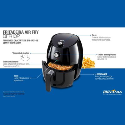 Fritadeira Air Fry Britânia 3,5 Litros Bfr10P 127V