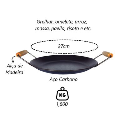 Chapa Disco Arado Aço Carbono Bifeteira Alça Madeira 27cm