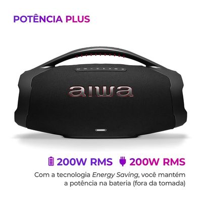 Caixa de Som Aiwa Boombox Plus com 3 Alto-falantes Bivolt e com Proteção IP66 Contra Água e Poeira - 200w