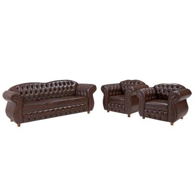Conjunto 03 Peças Sofá E Poltronas Chesterfield Merlô Via Encanto Courano Marrom Pinhão