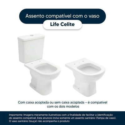 Assento Sanitário Soft Close Life Preto Para Vaso Celite