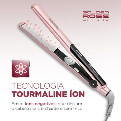 Chapinha | Prancha Mondial Golden Rose P20 Cerâmica 220°C com Emissão de Íons e Cabo Giratório Rosa - Bivolt