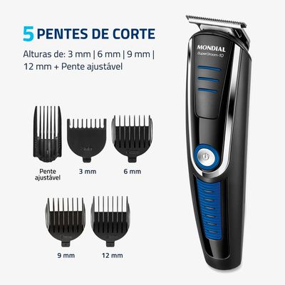 Aparador de Pelos Mondial Super Groom 10 em 1 BG-03 Sem Fio Preto/Azul - Bivolt