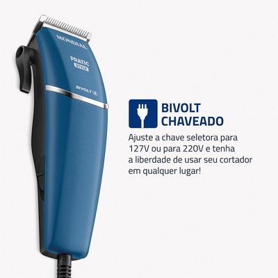 Máquina de Cortar Cabelo Mondial Pratic Style CR-10 com 8 Acessórios, Lâminas em Aço Inox, Bivolt - Azul
