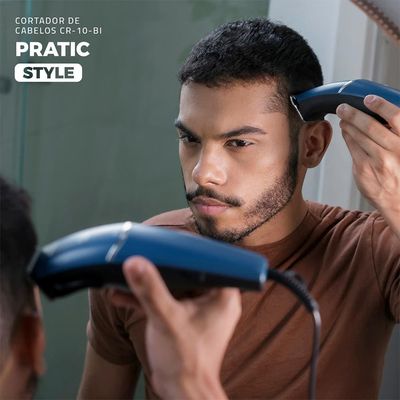 Máquina de Cortar Cabelo Mondial Pratic Style CR-10 com 8 Acessórios, Lâminas em Aço Inox, Bivolt - Azul