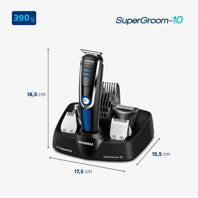 Aparador de Pelos Mondial Super Groom 10 em 1 BG-03 Sem Fio Preto/Azul - Bivolt