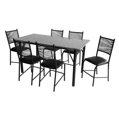 Mesa de Jantar Retangular Famais Cairo com 6 Cadeiras e Tampo em Granito - Preta