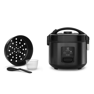 Panela de Arroz Elétrica Electrolux ERC10 Efficient 2 em 1 com Visor Glass por Rita Lobo 7 Xícaras - Preto/Inox Preto / 220