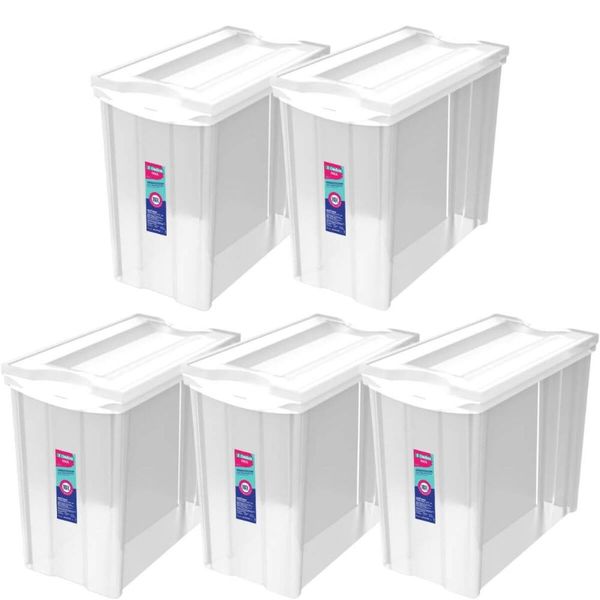 Kit 5 Caixas Organizadoras 16,5L Estreita Alta Plástica Ordene Radical Multiuso Transparente