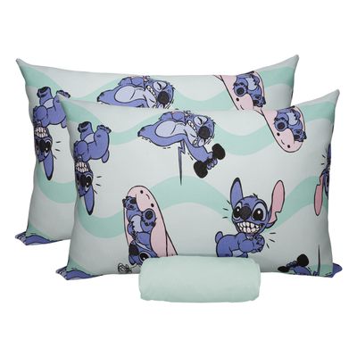 Jogo de Lençol KazzaVip Casal Malha 100% Algodão Play Disney Stitch Fit 3 Peças Verde