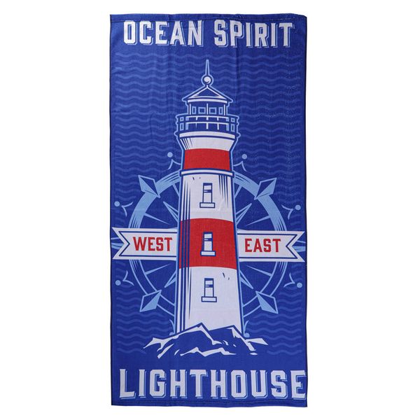 Toalha de Praia KazzaVip Microfibra 100% Poliéster Estampada Anti Areia Lighthouse 70cm x 140m Azul