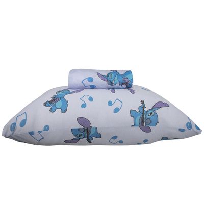 Jogo de Lençol KazzaVip Solteiro Malha Mista 70% Algodão e 30% Poliéster Estampado Disney Stitch Song 2 Peças Azul