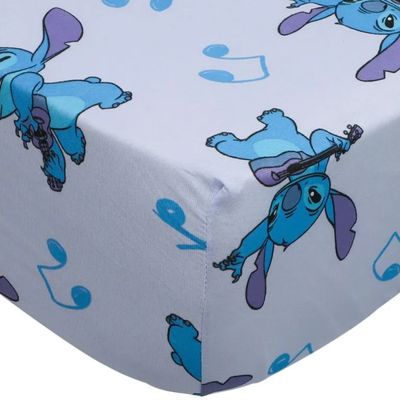 Jogo de Lençol KazzaVip Solteiro Malha Mista 70% Algodão e 30% Poliéster Estampado Disney Stitch Song 2 Peças Azul
