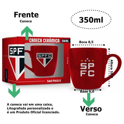 Caneca Cerâmica Prime BrasFoot Sao Paulo 350 ML Licenciada Vermelho