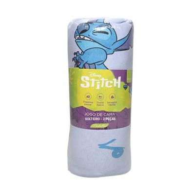 Jogo de Lençol KazzaVip Solteiro Malha Mista 70% Algodão e 30% Poliéster Estampado Disney Stitch Song 2 Peças Azul