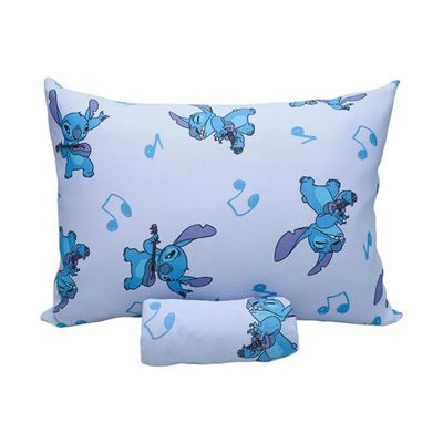 Jogo de Lençol KazzaVip Solteiro Malha Mista 70% Algodão e 30% Poliéster Estampado Disney Stitch Song 2 Peças Azul