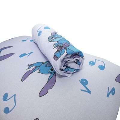 Jogo de Lençol KazzaVip Solteiro Malha Mista 70% Algodão e 30% Poliéster Estampado Disney Stitch Song 2 Peças Azul