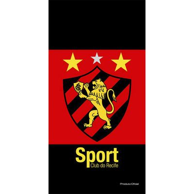 Toalha Praia Buettner Veludo Estampado 100% Algodão Brasão Sport Recife 70cm x 140m Preto