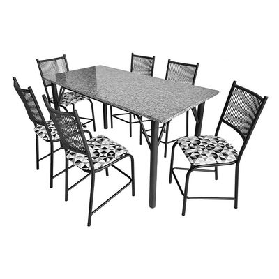 Mesa de Jantar Retangular Famais Noruega com 6 Cadeiras Tampo de Granito Preta